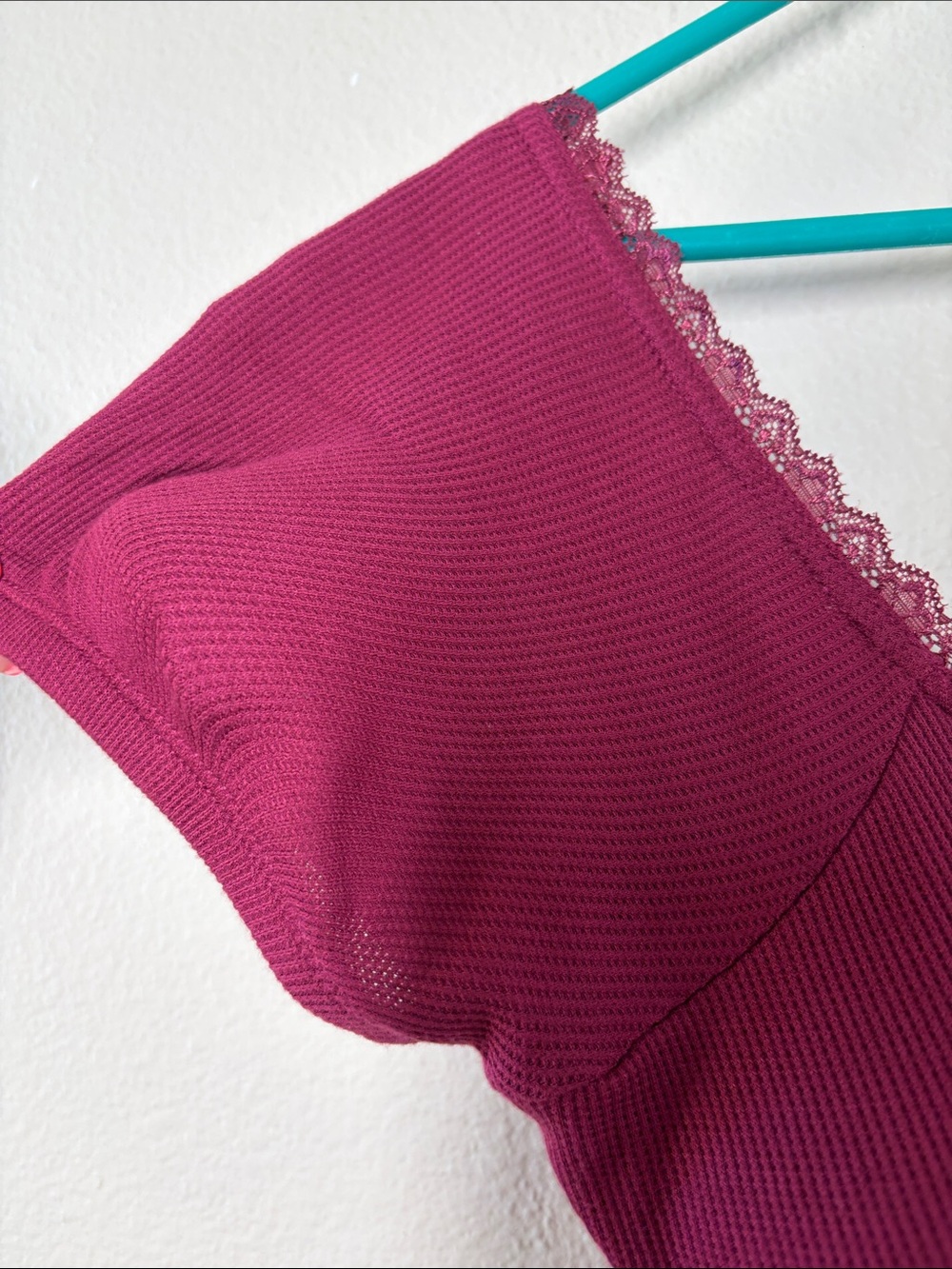 Lace-Trim Short Sleeve Tee - Raspberry - Picture 5 of 8